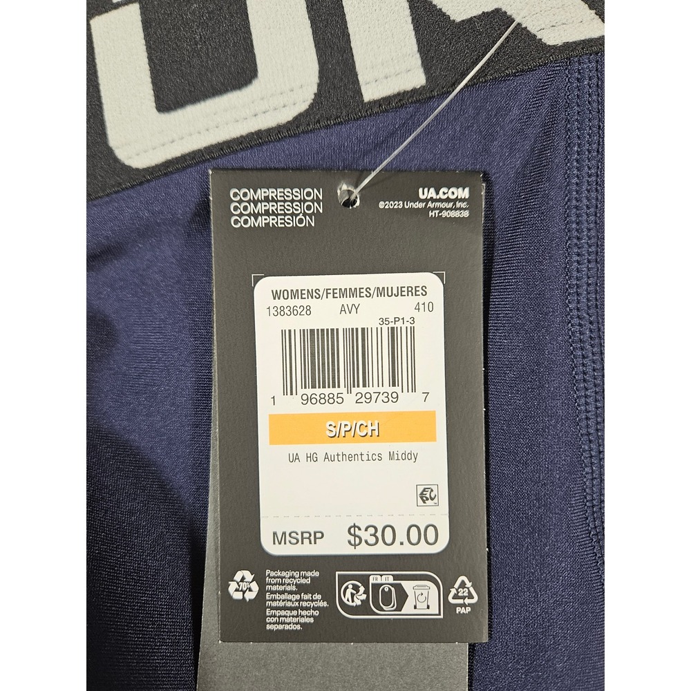 Under Armour HeatGear Authentics Middy Compression Shorts Navy Blue Small - Picture 5 of 11